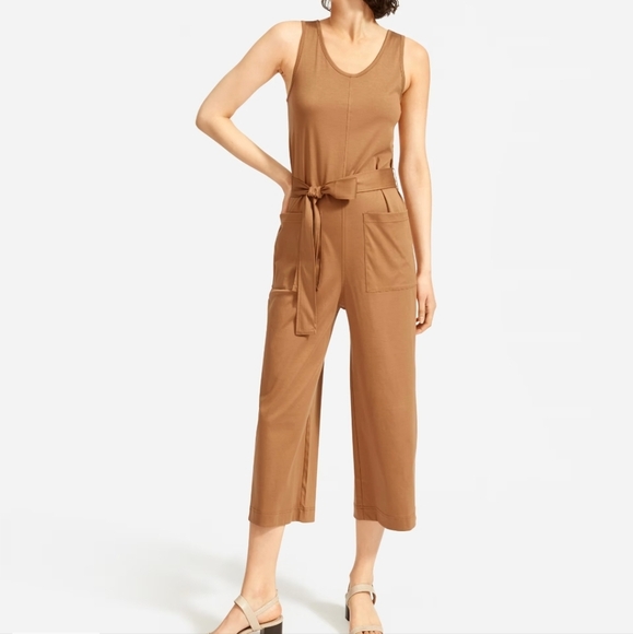 Everlane Luxe Cotton Jumpsuit Wide Leg Crop with Front Pockets Size Small - Picture 1 of 9